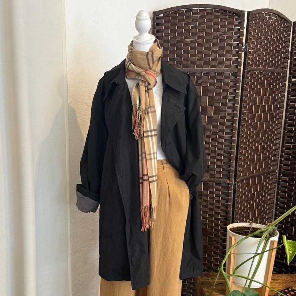 Calvin Klein Black Trench Long Coat Size XL Preppy Minimalist
